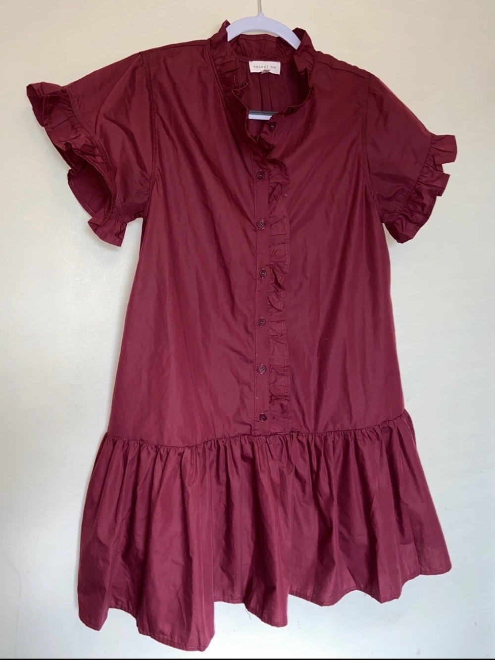 NWOT Entro Boho Ruffle Mini Dress Sz Large Button Peasant Pockets Prairie Lined